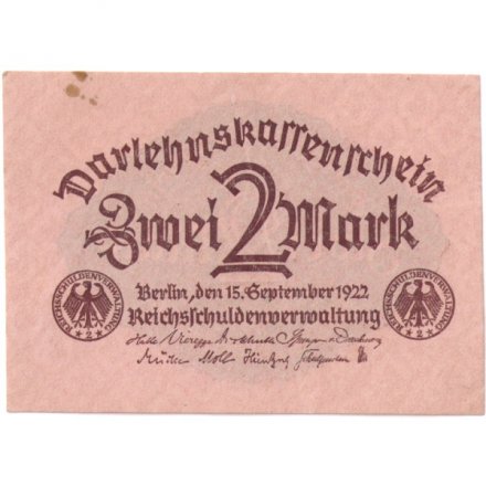 Германия 2 марки 1922 год - XF-