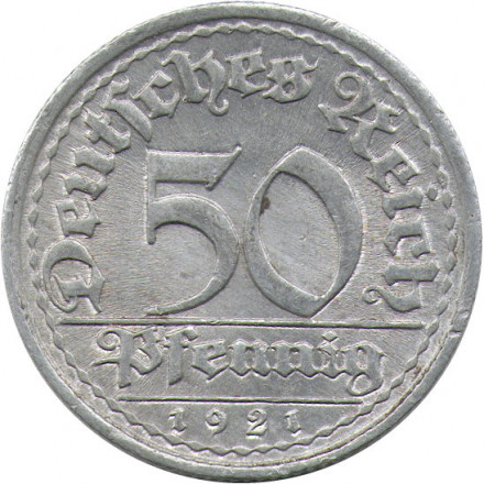 Веймарская республика 50 пфеннигов 1921 год (E)