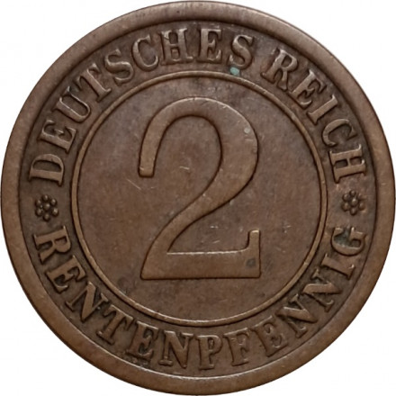 Веймарская республика 2 рентенпфеннига 1923 год (A)