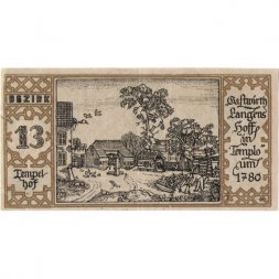 Германия (нотгельд) 50 пфеннигов 1921 год - Серия "Районы Берлина". Темпельхоф. Трактирщик Лангенс Хофф в Темпло около 1780 года (вид 13) - XF