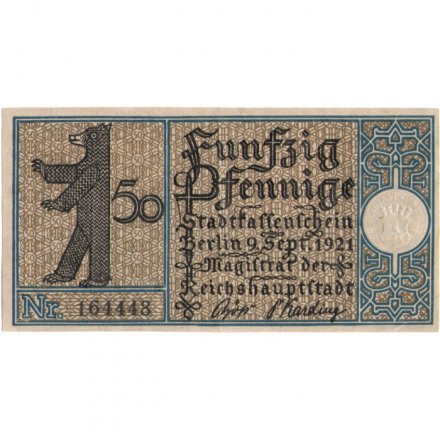 Германия (нотгельд) 50 пфеннигов 1921 год - Серия &quot;Районы Берлина&quot;. Темпельхоф. Трактирщик Лангенс Хофф в Темпло около 1780 года (вид 13) - XF