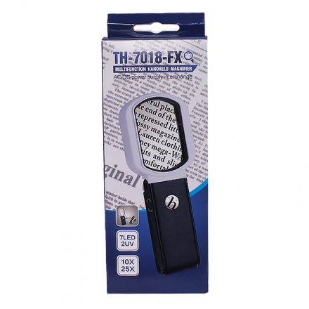 Лупа настольная складная с подсветкой с 7 LED подсветкой/ультрафиолет 10х/25х 3AAA TH-7018-FX 108