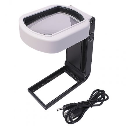 Лупа настольная складная с подсветкой с 7 LED подсветкой/ультрафиолет 10х/25х 3AAA TH-7018-FX 108