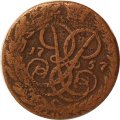 2 копейки 1757 год (номинал под Св. Георгием, гурт сетчатый, маленькая заготовка) Елизавета Петровна (1741 - 1762) - F