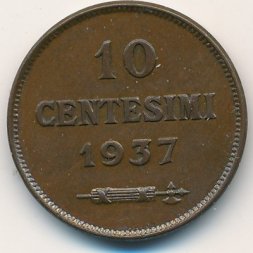 Сан-Марино 10 чентезимо 1937 год