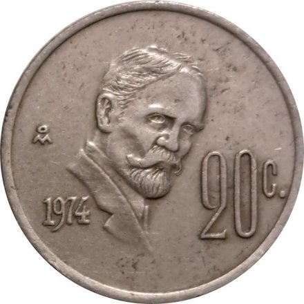 Мексика 20 сентаво 1974 год - Игнасио Мадеро (медно-никелевый сплав)