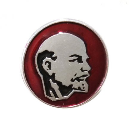 Значок В.И. Ленин, круглый (красный фон)