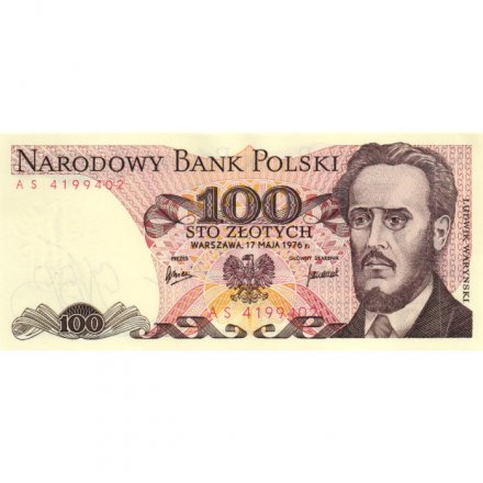 Польша 100 злотых 1976 год - Революционер Людвик Варынский - UNC