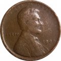 США 1 цент 1909 год (без отметки монетного двора; без подписи &quot;VDB&quot; на реверсе)