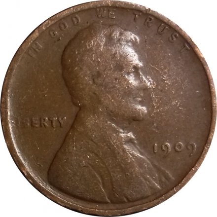 США 1 цент 1909 год (без отметки монетного двора; без подписи &quot;VDB&quot; на реверсе)