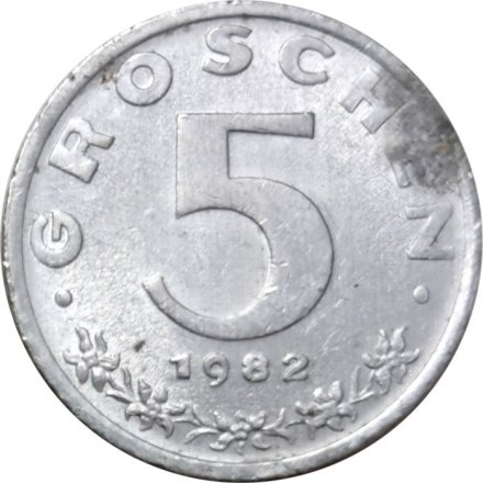 Австрия 5 грошей 1982 год