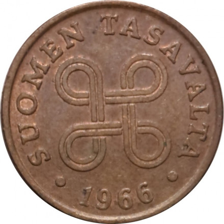 Финляндия 1 пенни 1966 год - Крест святого Иоанна