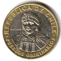 Монета Чили 100 песо 2010 год - Мапуче (Арауканы)
