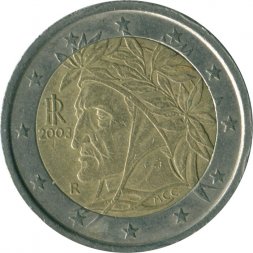 Италия 2 евро 2003 год - Данте Алигьери