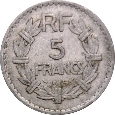 Франция 5 франков 1945 год (Алюминий, отметка монетного двора &quot;C&quot;)