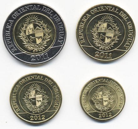 Набор из 4 монет Уругвай 2011 - 2012 год - Животные