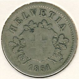 Швейцария 10 раппенов 1851 год