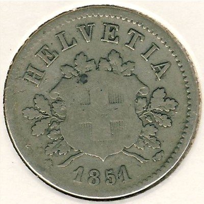 Швейцария 10 раппенов 1851 год