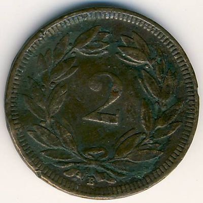 Швейцария 2 раппена 1902 год