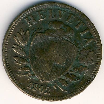 Швейцария 2 раппена 1902 год