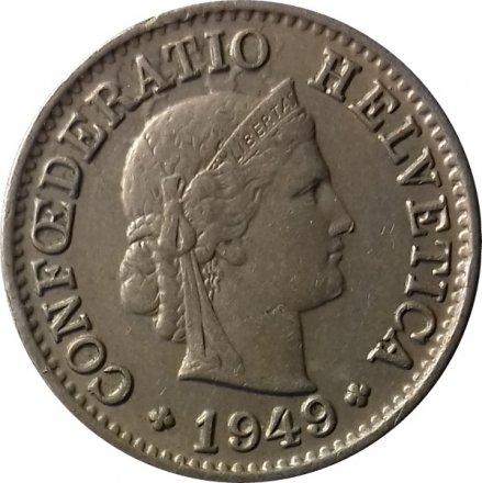 Швейцария 5 раппенов 1949 год