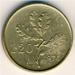 Италия 20 лир 1976 год