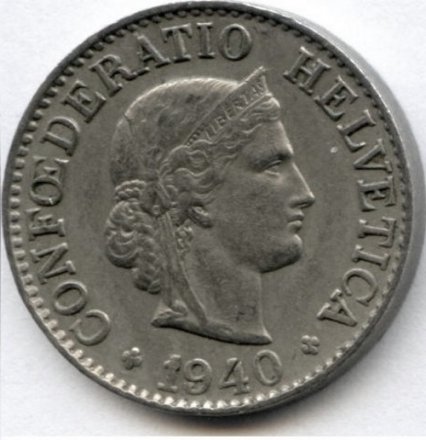 Швейцария 10 раппенов 1940 год