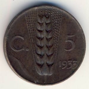 Италия 5 чентезимо 1933 год