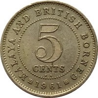 Малайя и Британское Борнео 5 центов 1961 год ("KN")