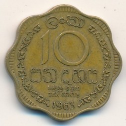 Монета Цейлон 10 центов 1963 год
