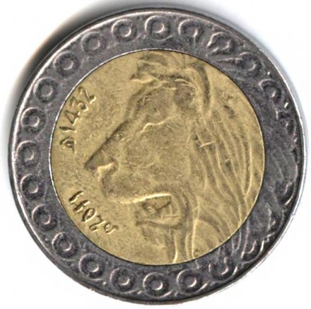 Алжир 20 динаров 2011 год - Берберийский лев