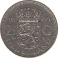 Нидерланды 2 1/2 гульдена 1969 год - Королева Юлиана (&quot;петух&quot; слева от номинала)