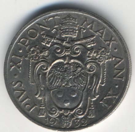 Ватикан 20 чентезимо 1932 год Папа Пий XI