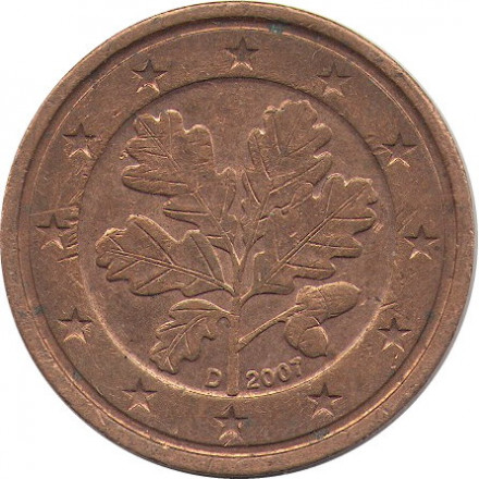 Германия 2 евроцента 2007 год (D)