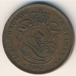 Бельгия 2 сантима 1905 год DER BELGEN