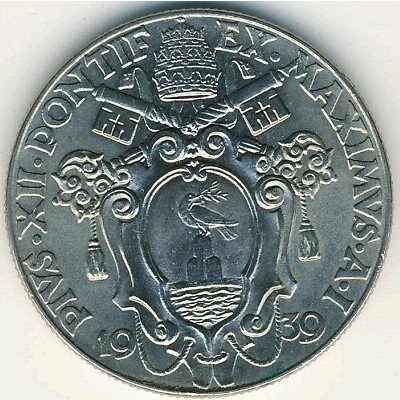 Ватикан 2 лиры 1939 год