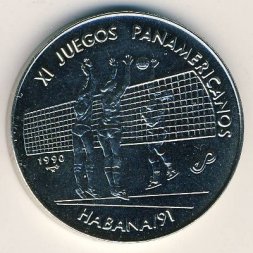 Куба 1 песо 1990 год - XI Пан-Американские игры. Волейбол