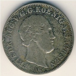 Монета Саксония 1/6 талера 1842 год