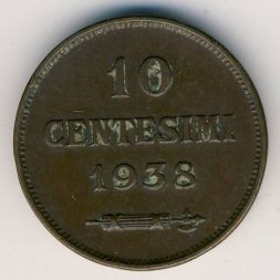 Сан-Марино 10 чентезимо 1938 год