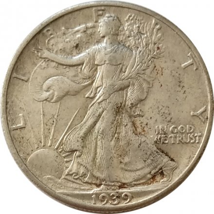 США 1/2 доллара 1939 год - Walking Liberty Half Dollar (без отметки монетного двора)