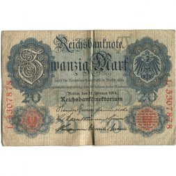 Германия 20 марок 1914 год - F