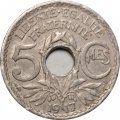Франция 5 сантимов 1917 год (отверстие в центре)