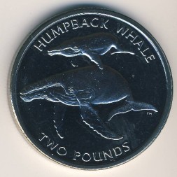 Монета Южная Джорджия и Южные Сэндвичевы острова 2 фунта 2006 год - Горбатые киты