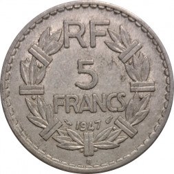 Франция 5 франков 1947 год (алюминий, монетный двор - B)
