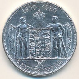 Дания 2 кроны 1930 год - 60-летие Короля Кристиана X