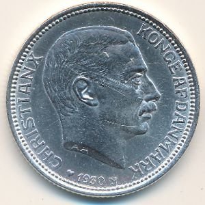 Дания 2 кроны 1930 год - 60-летие Короля Кристиана X