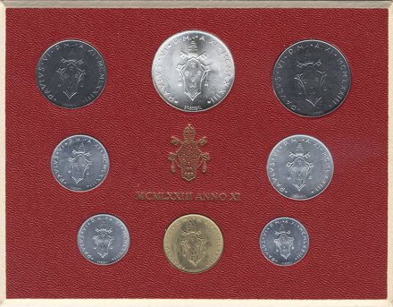 Набор из 8 монет Ватикана 1973 года - Папа Павел VI