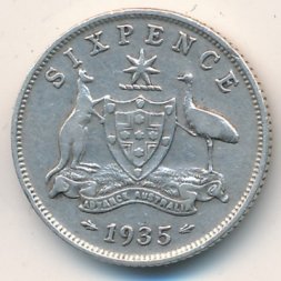 Австралия 6 пенсов 1935 год