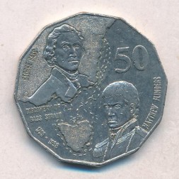 Монета Австралия 50 центов 1998 год - 200 лет путешествию Джорджа Басса и Мэтью Флиндерса