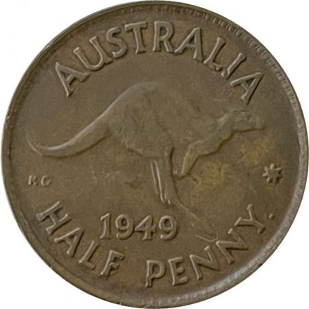 Австралия 1/2 пенни 1949 год - Король Георг VI. Кенгуру